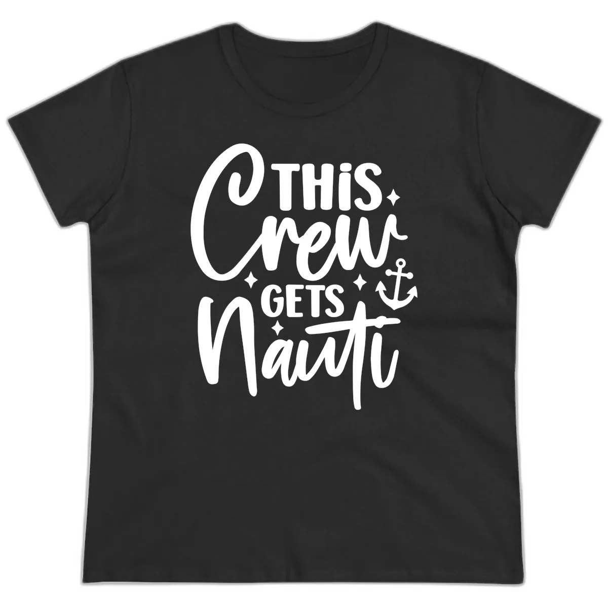 This Crew Gets Nauti Cruise Design Ladies Tee in Black