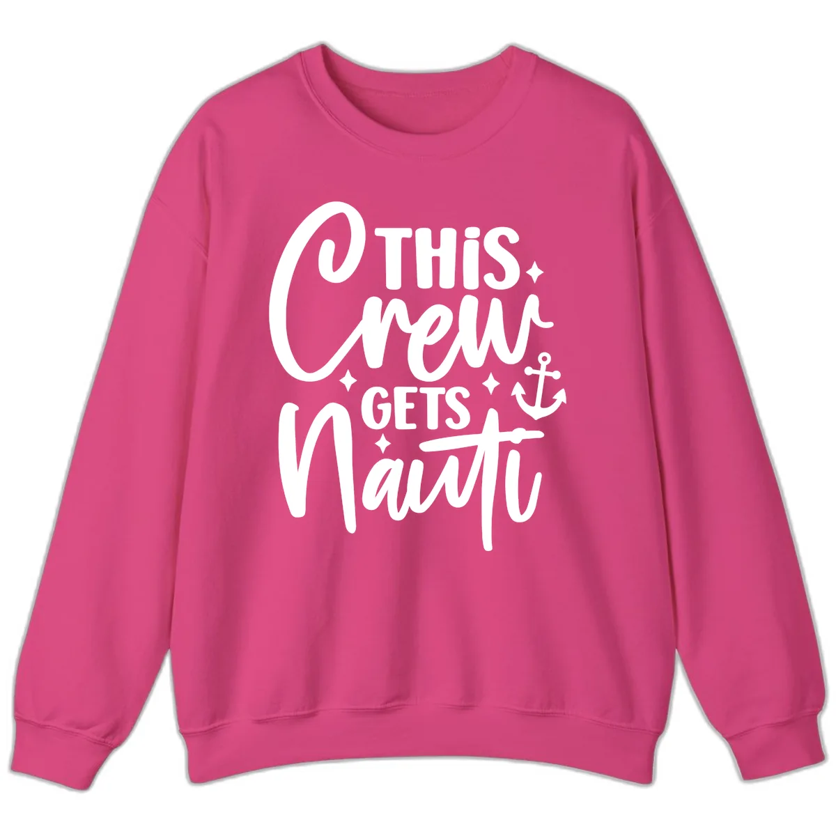 This Crew Gets Nauti Cruise Design Sweatshirt in Heliconia