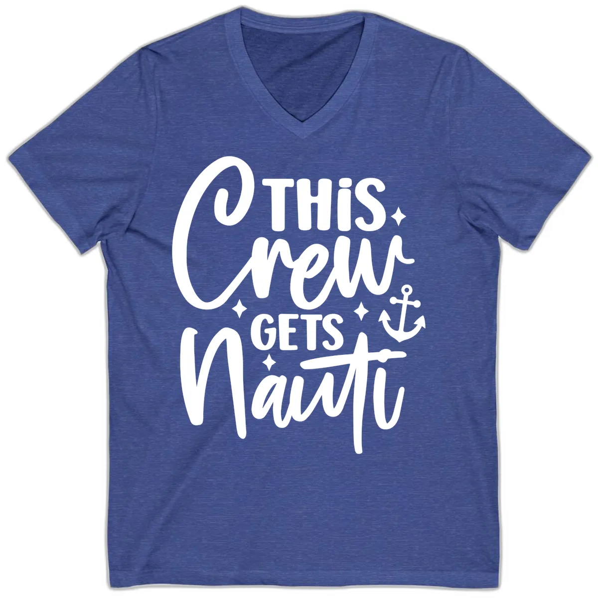 This Crew Gets Nauti Cruise Design V-Neck in Heather True Royal
