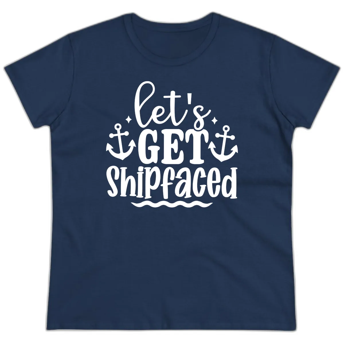 Let's Get Shipfaced Cruise Design Ladies Tee in Navy