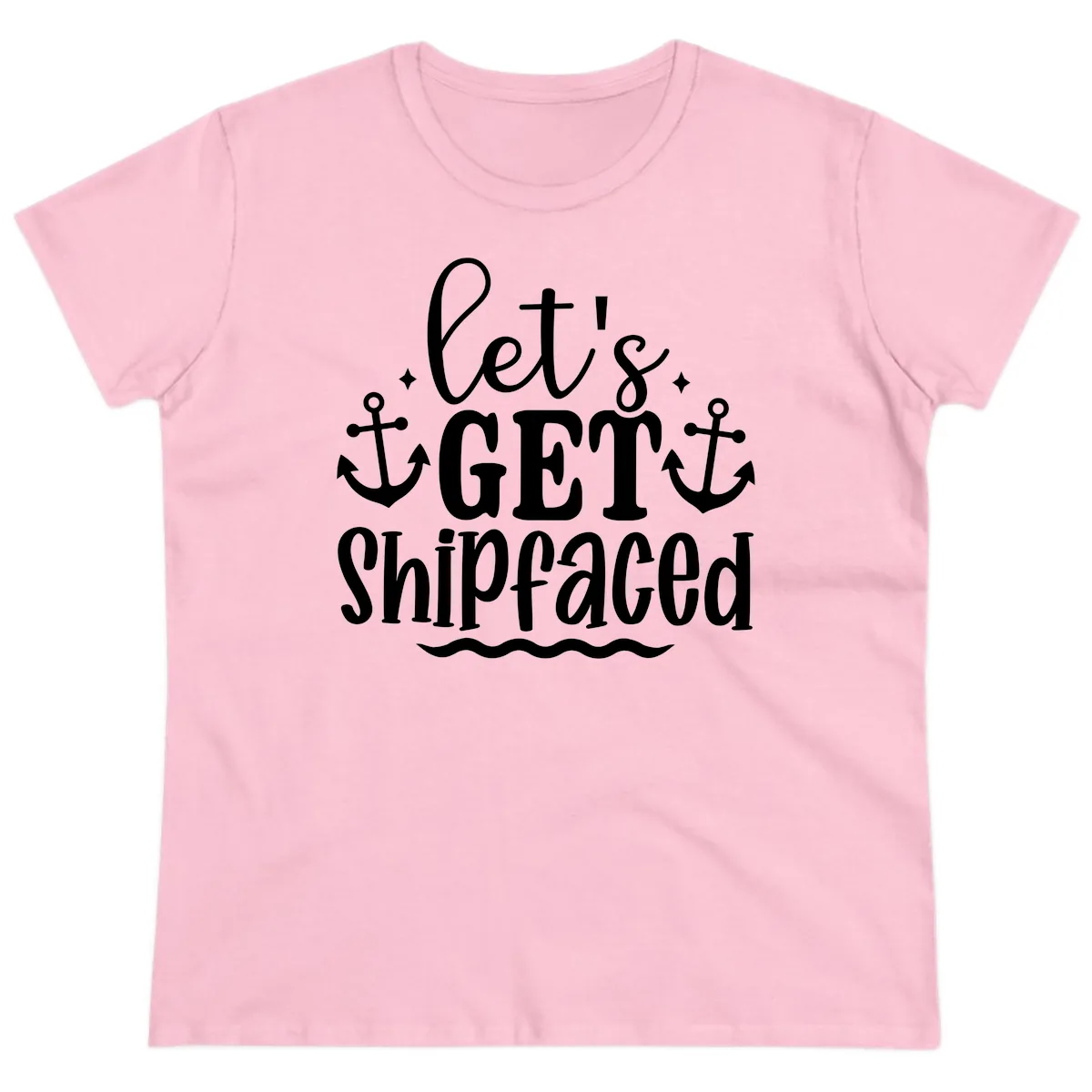 Let's Get Shipfaced Cruise Design Ladies Tee in Light Pink