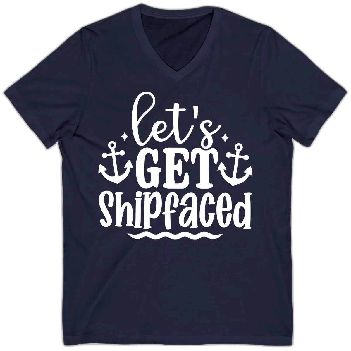 Let's Get Shipfaced Cruise Design V-Neck in Navy