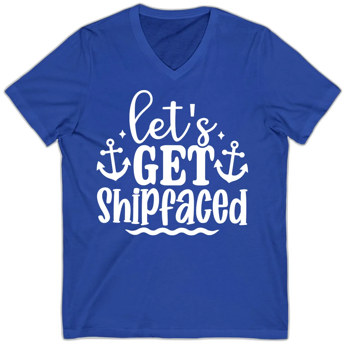 Let's Get Shipfaced Cruise Design V-Neck in True Royal