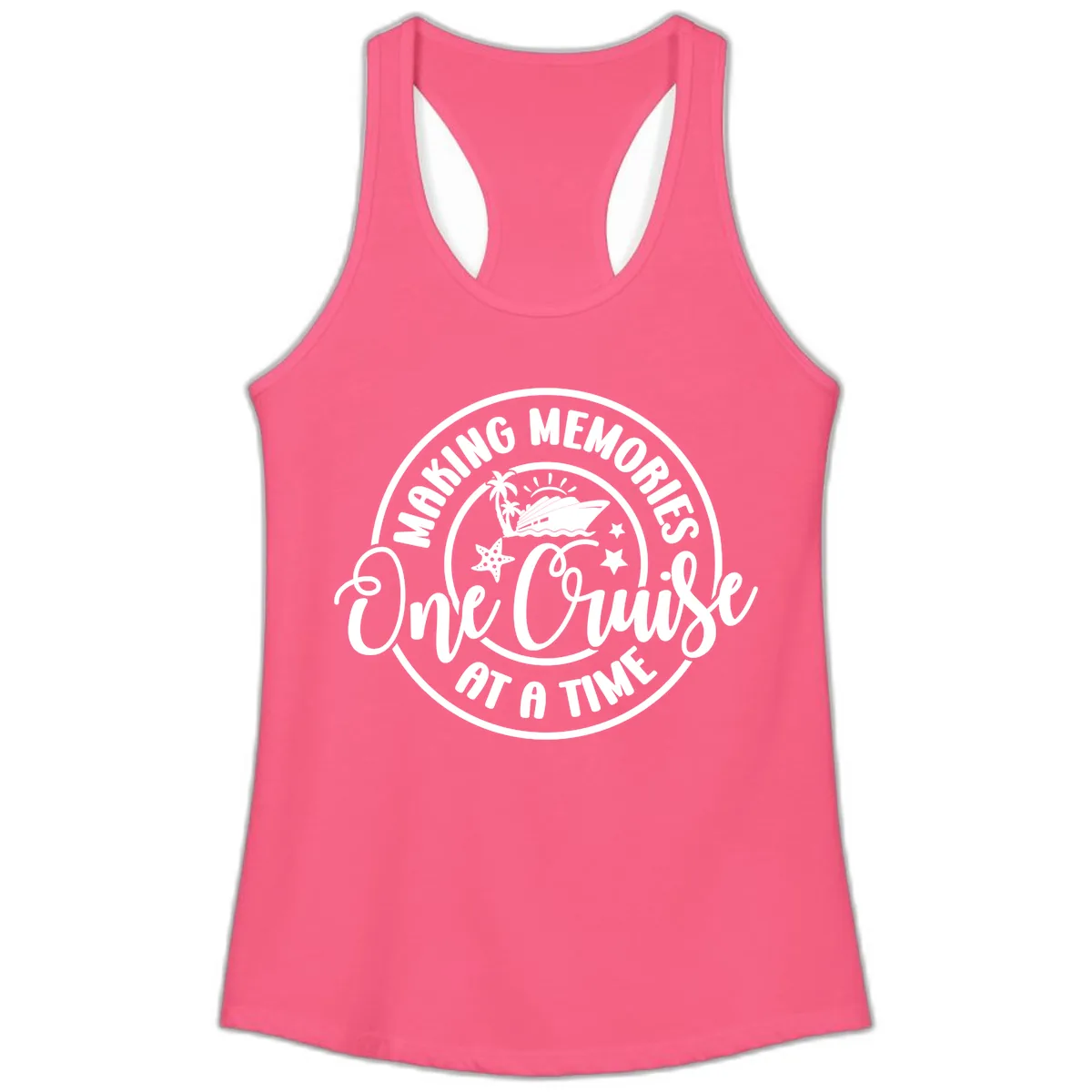 Making Memories One Cruise At A Time Ladies Tank in Solid Hot Pink