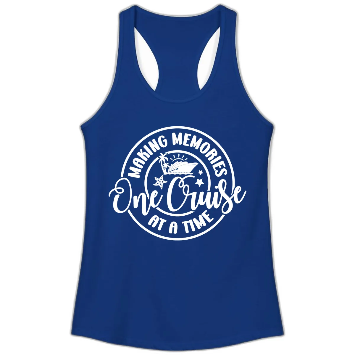 Making Memories One Cruise At A Time Ladies Tank in Solid Royal
