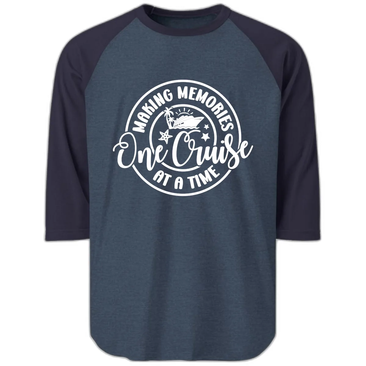 Making Memories One Cruise At A Time Raglan 3/4 in Heather Denim Navy
