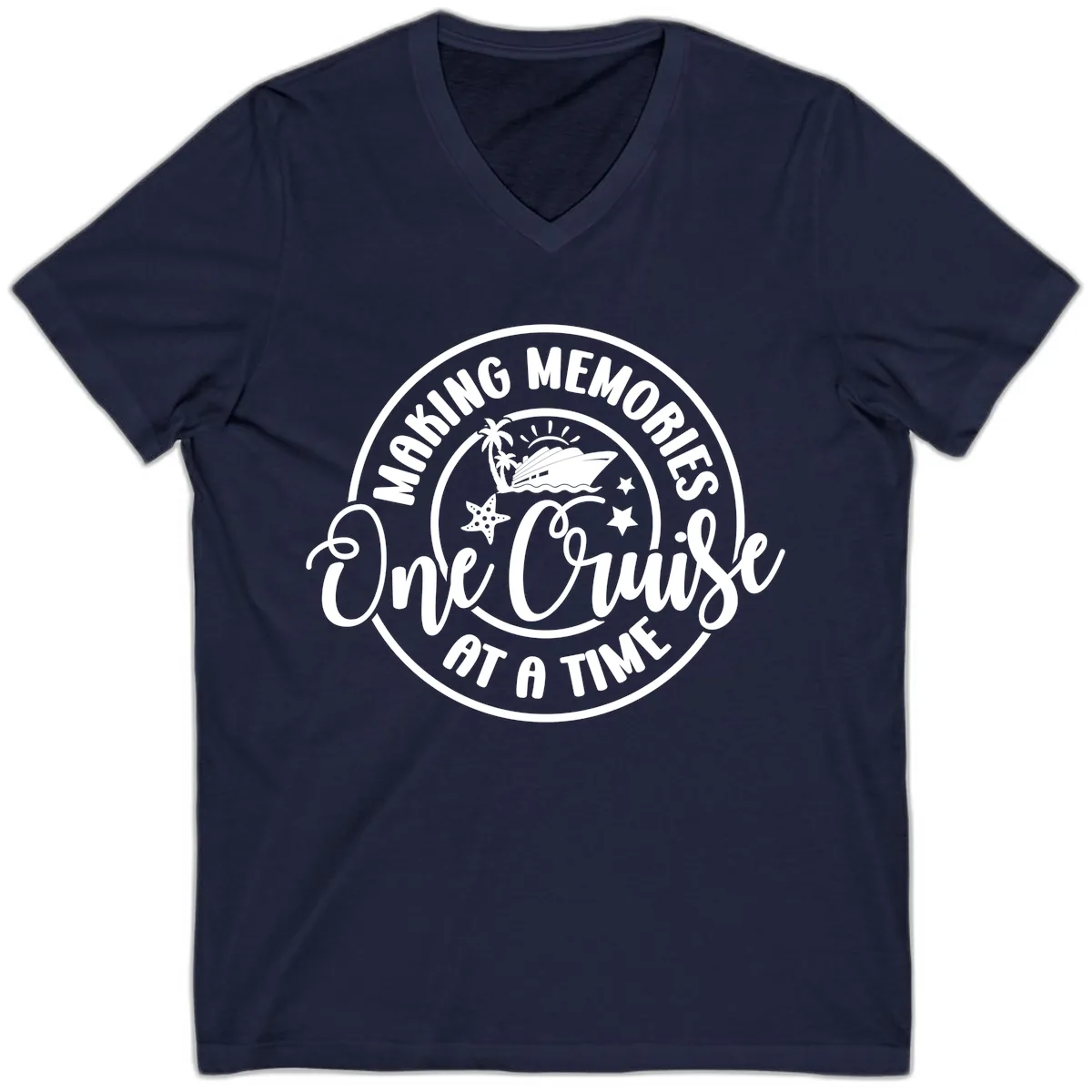 Making Memories One Cruise At A Time V-Neck in Navy