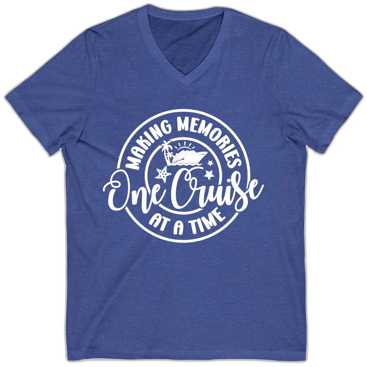 Making Memories One Cruise At A Time V-Neck in Heather True Royal