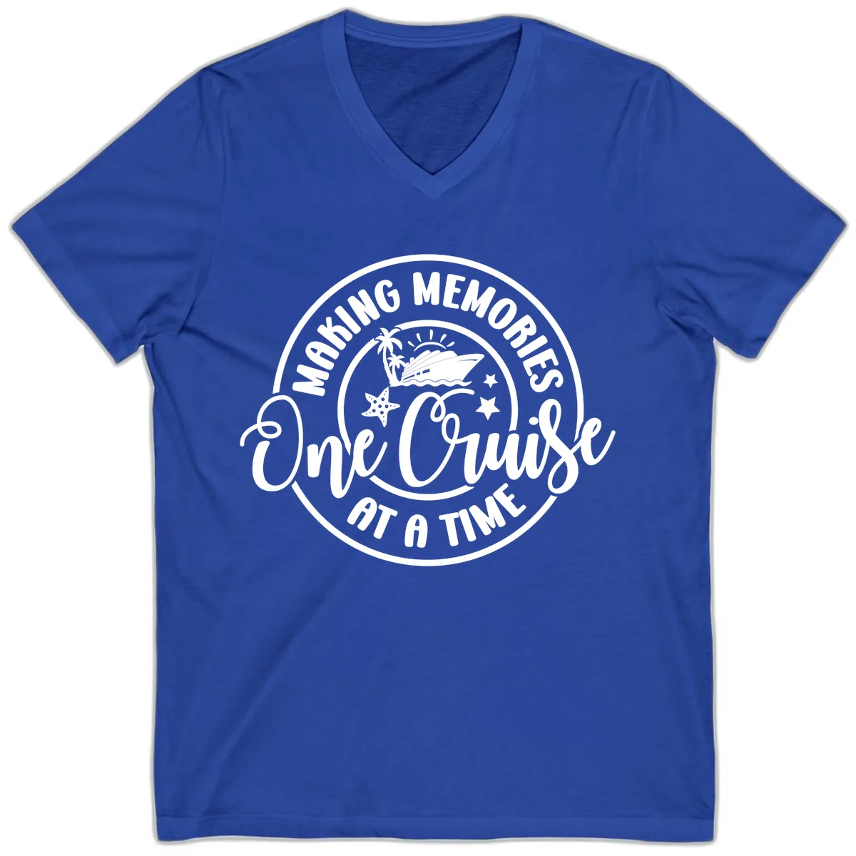Making Memories One Cruise At A Time V-Neck in True Royal