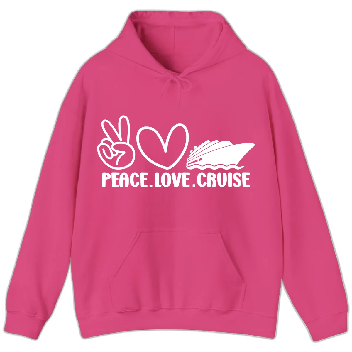 Peace Love Cruise Design Hoodie in Heliconia