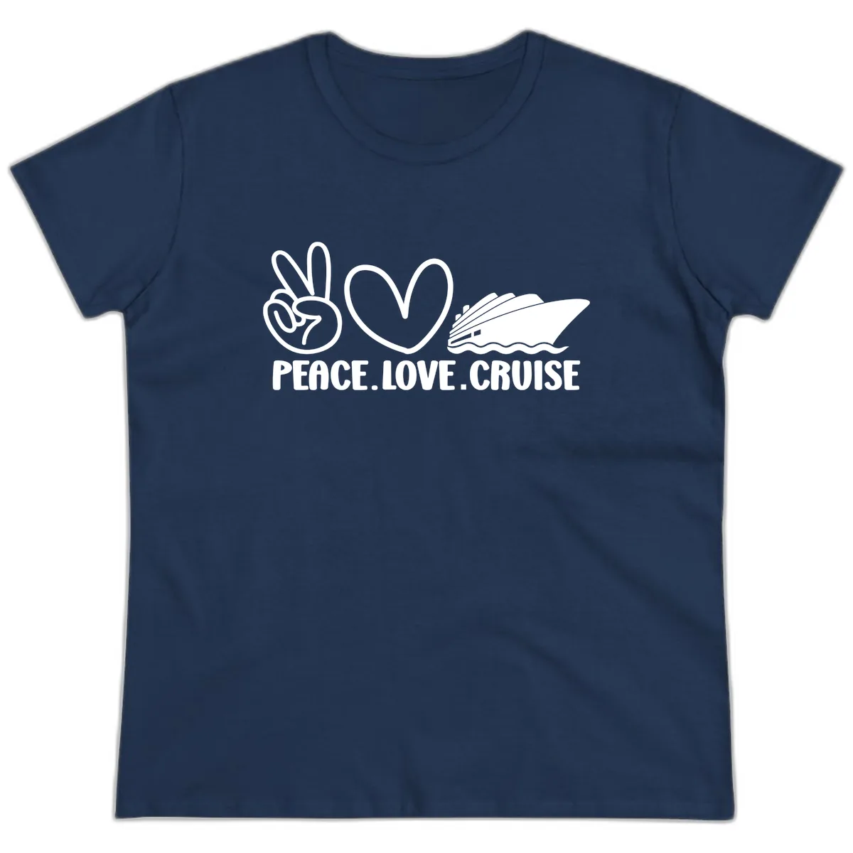 Peace Love Cruise Design Ladies Tee in Navy