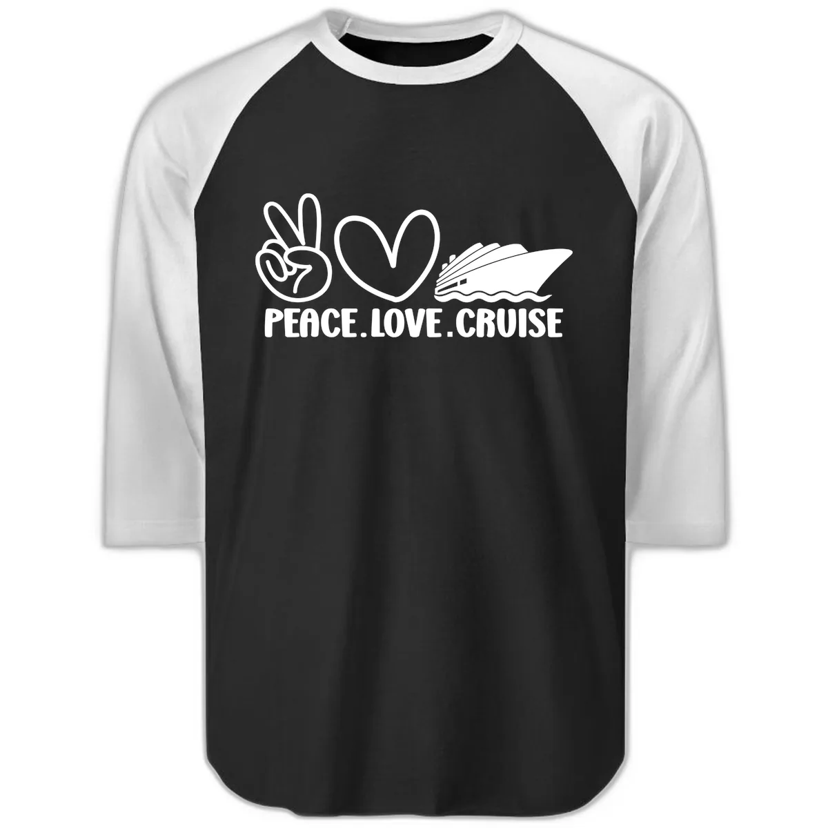 Peace Love Cruise Design Raglan 3/4 in Black White