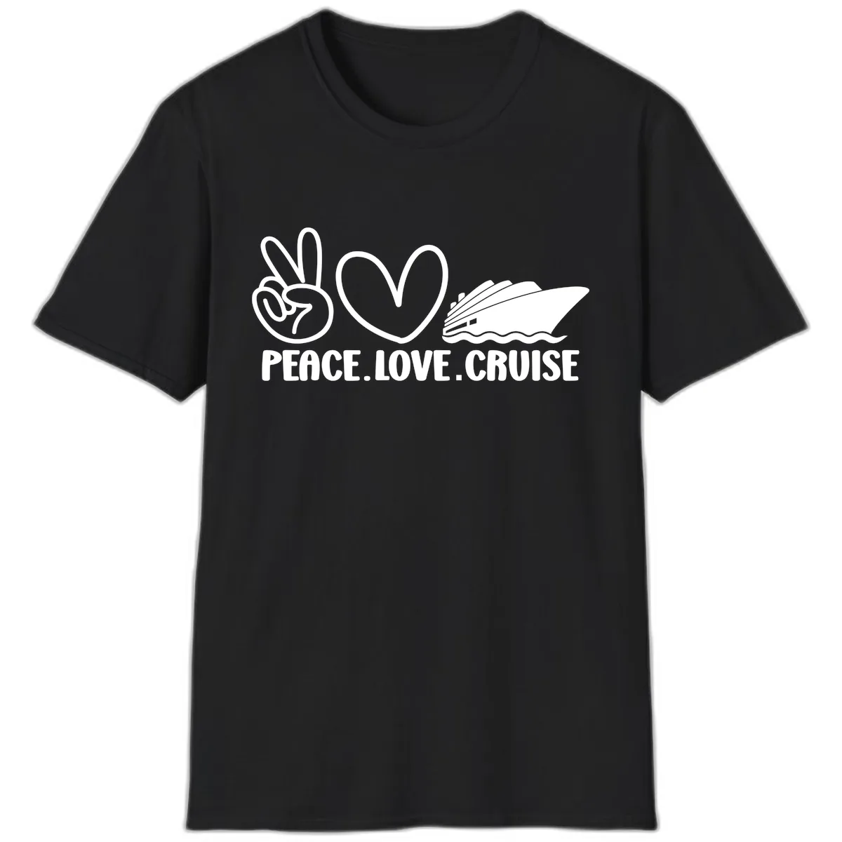 Peace Love Cruise Design T-Shirt in Black