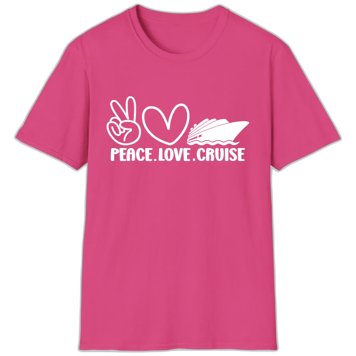Peace Love Cruise Design T-Shirt in Heliconia