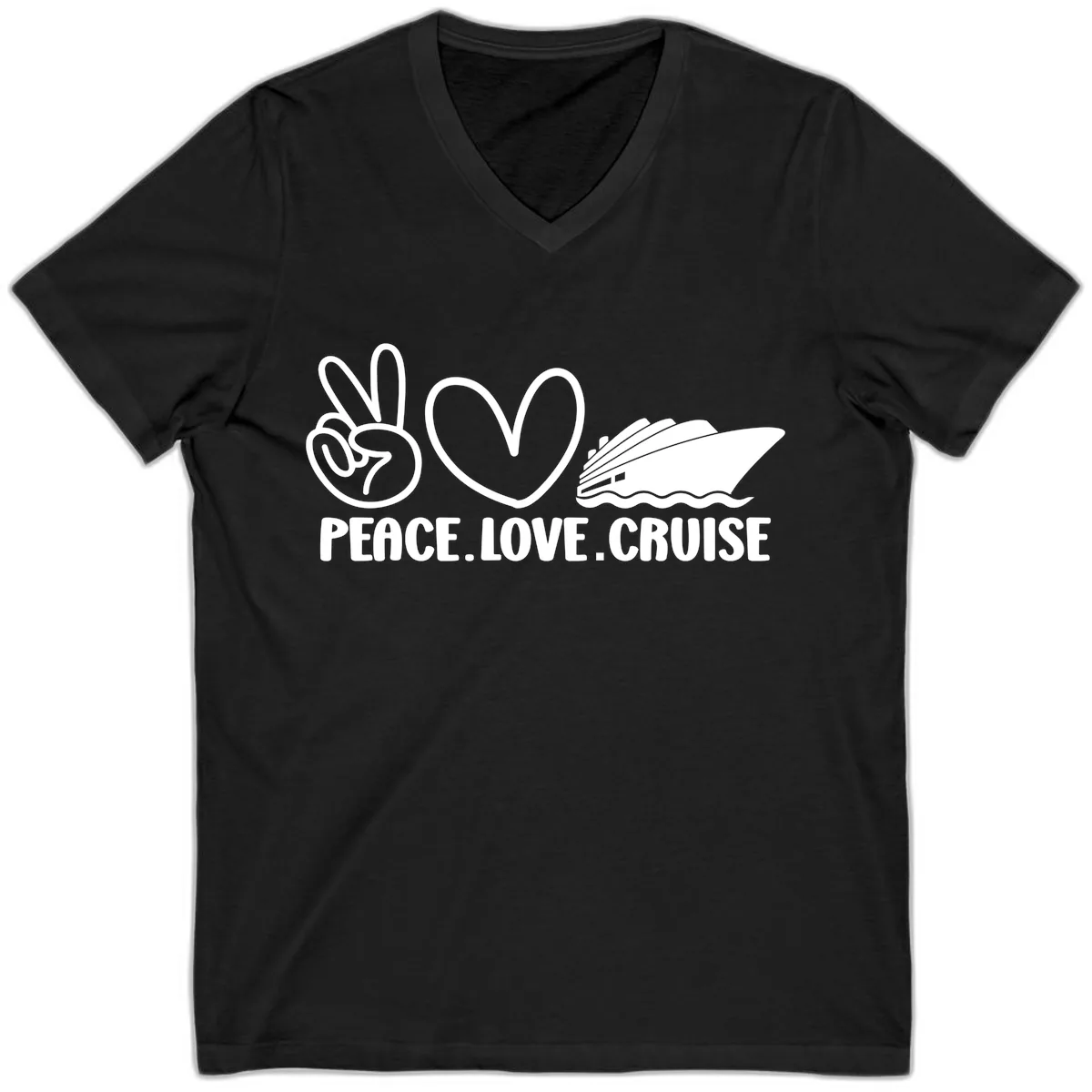 Peace Love Cruise Design V-Neck in Black