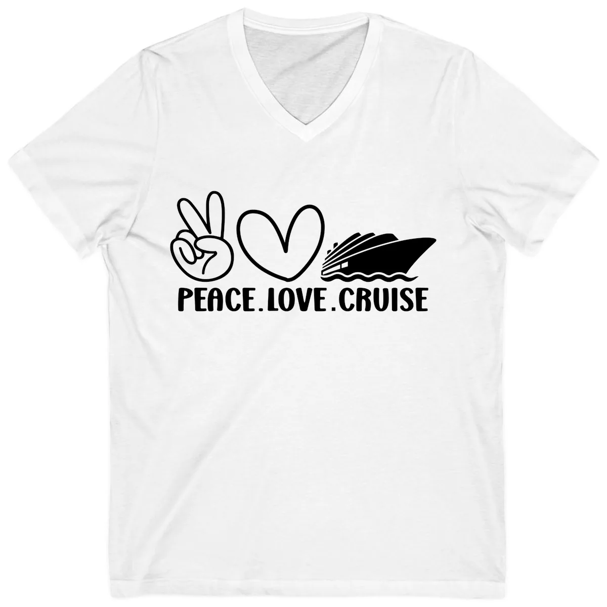 Peace Love Cruise Design V-Neck in White