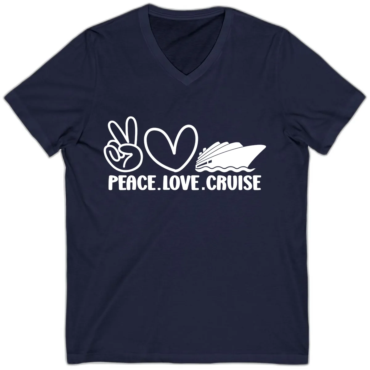 Peace Love Cruise Design V-Neck in Navy