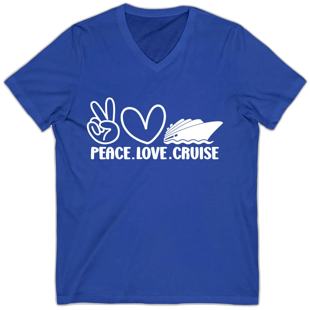 Peace Love Cruise Design V-Neck in True Royal