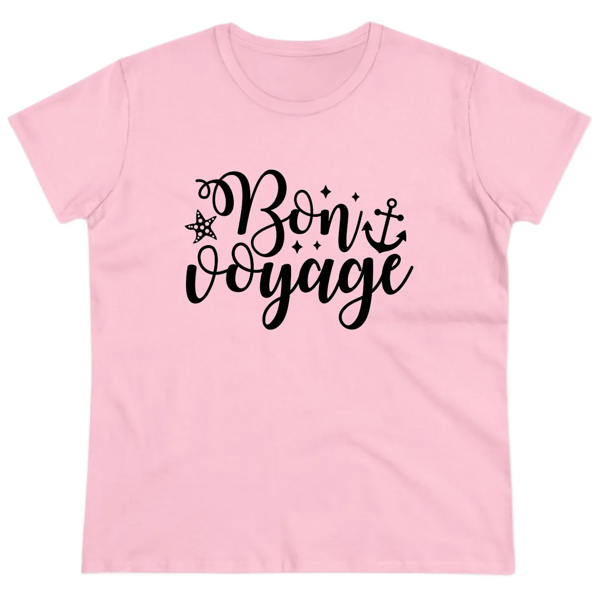 Bon Voyage Cruise Departure Design Ladies Tee in Light Pink
