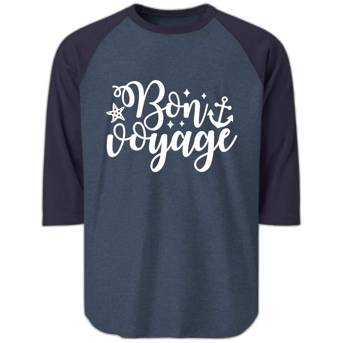 Bon Voyage Cruise Departure Design Raglan 3/4 in Heather Denim Navy