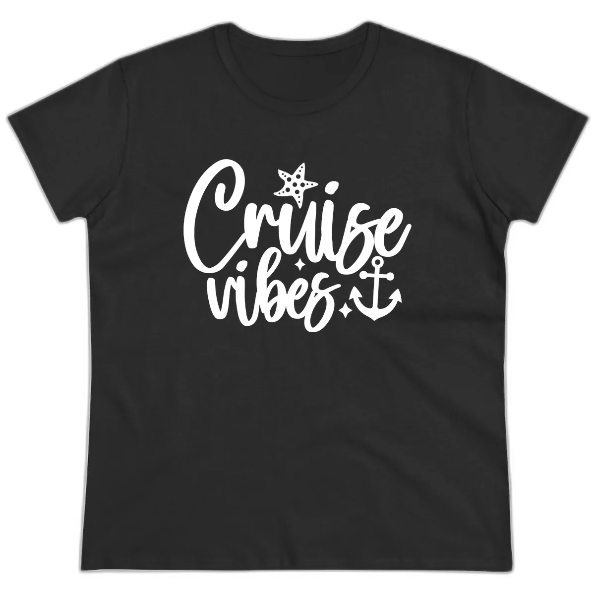 Cruise Vibes Nautical Themed Design Ladies Tee in Black