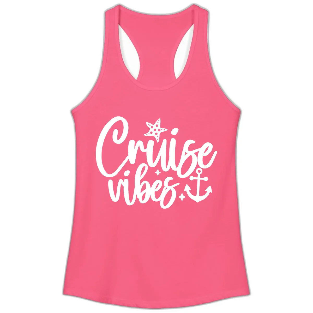 Cruise Vibes Nautical Themed Design Ladies Tank in Solid Hot Pink