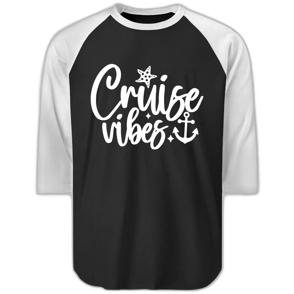 Cruise Vibes Nautical Themed Design Raglan 3/4 in Black White