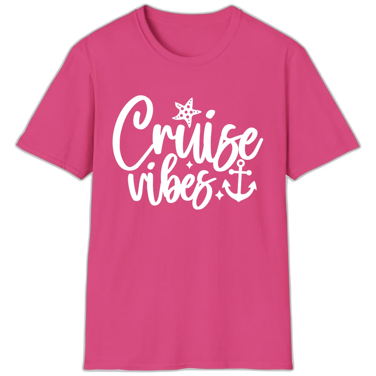 Cruise Vibes Nautical Themed Design T-Shirt in Heliconia