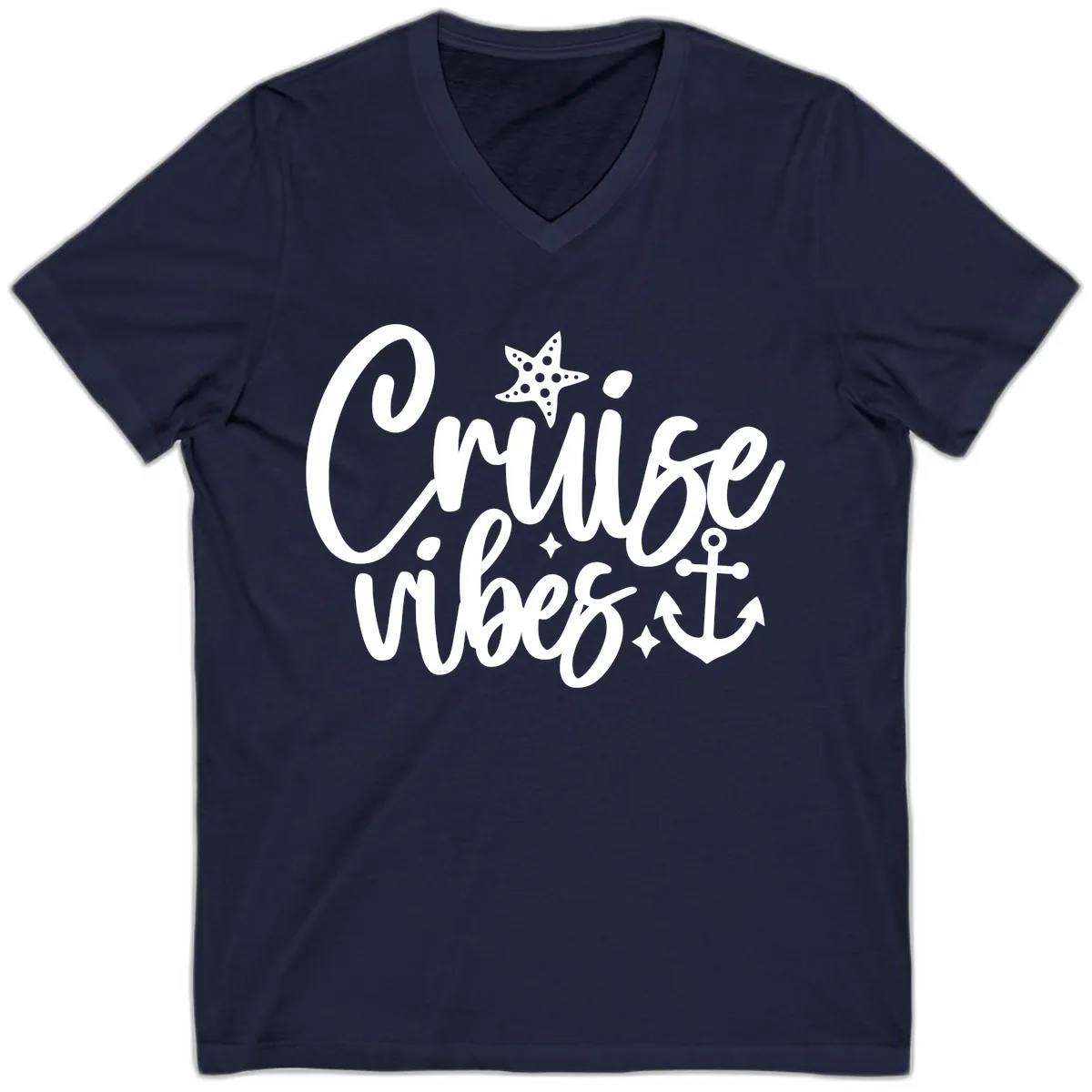 Cruise Vibes Nautical Themed Design V-Neck in Navy