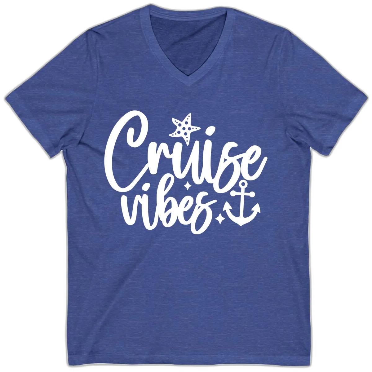 Cruise Vibes Nautical Themed Design V-Neck in Heather True Royal