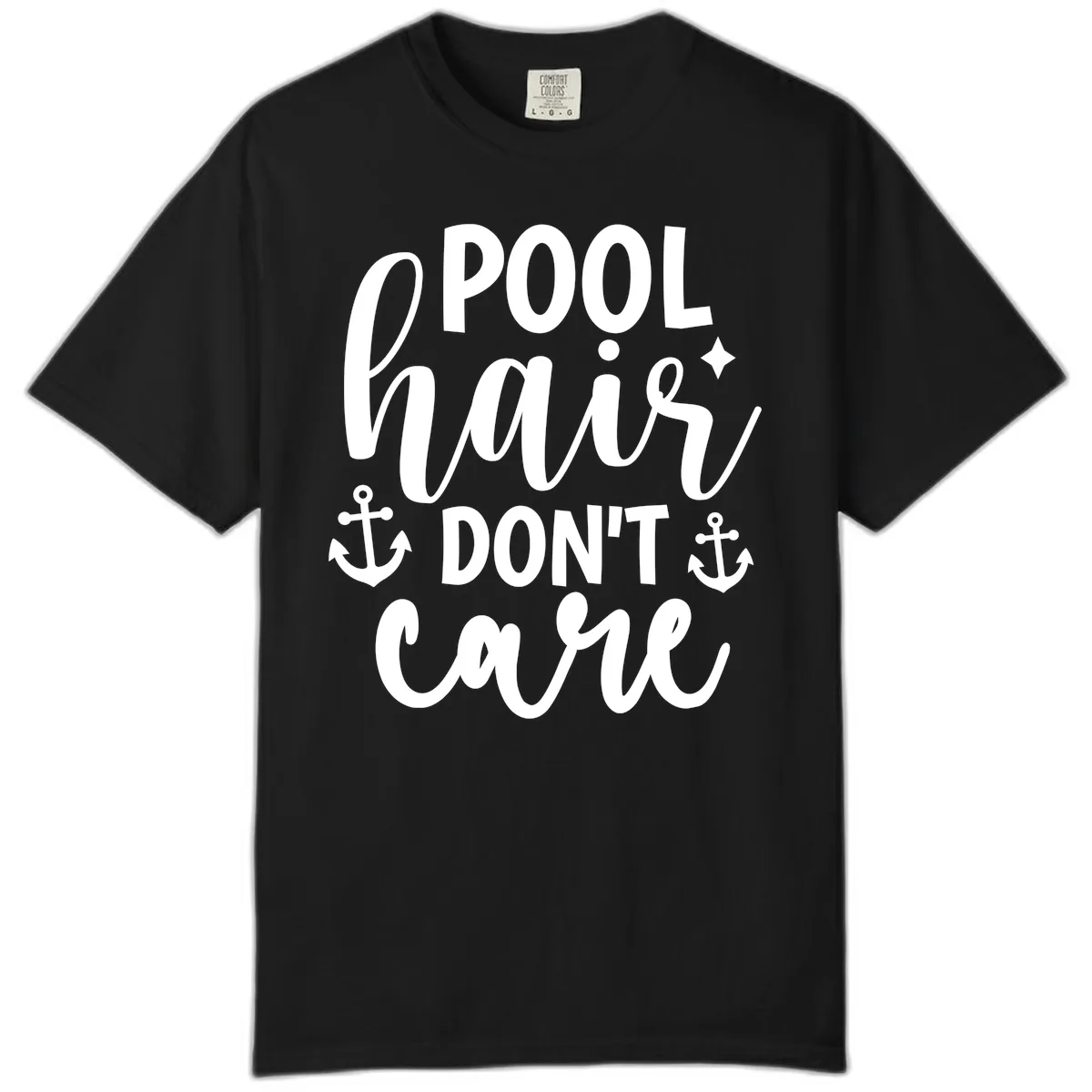 Pool Hair Don't Care Slogan Comfort Color in Black