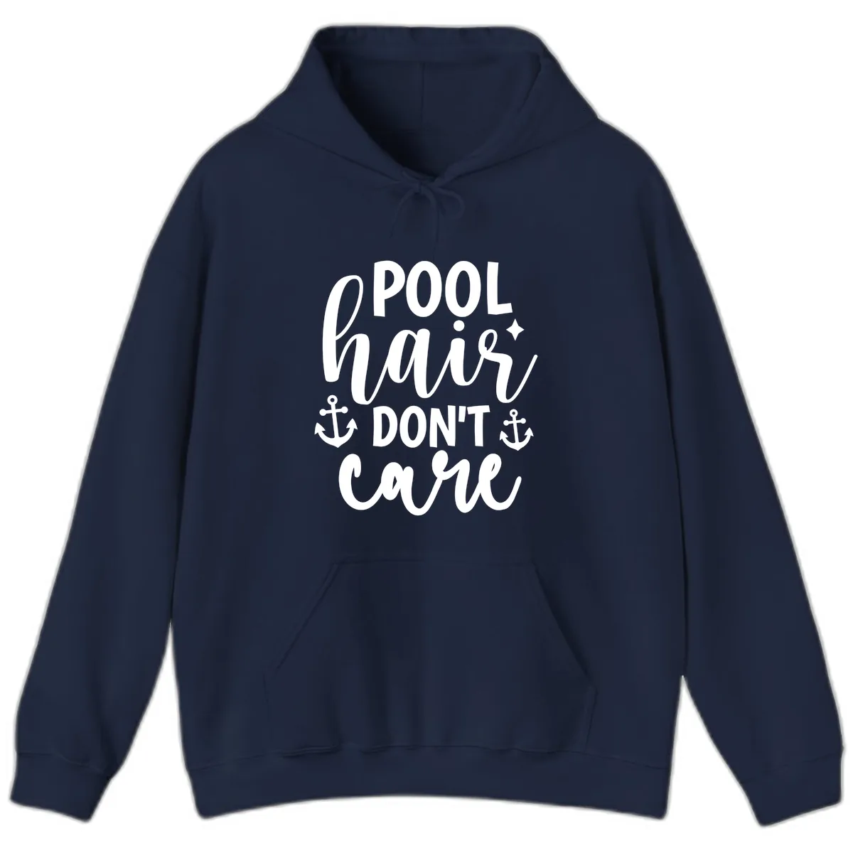 Pool Hair Don't Care Slogan Hoodie in Navy