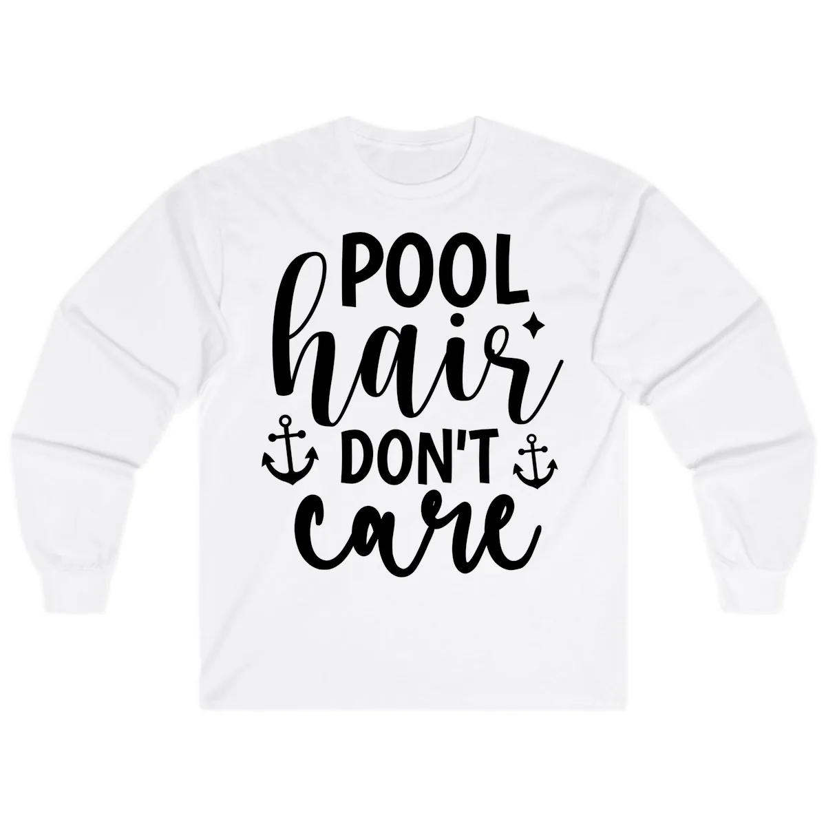Pool Hair Don't Care Slogan Long Sleeve in White