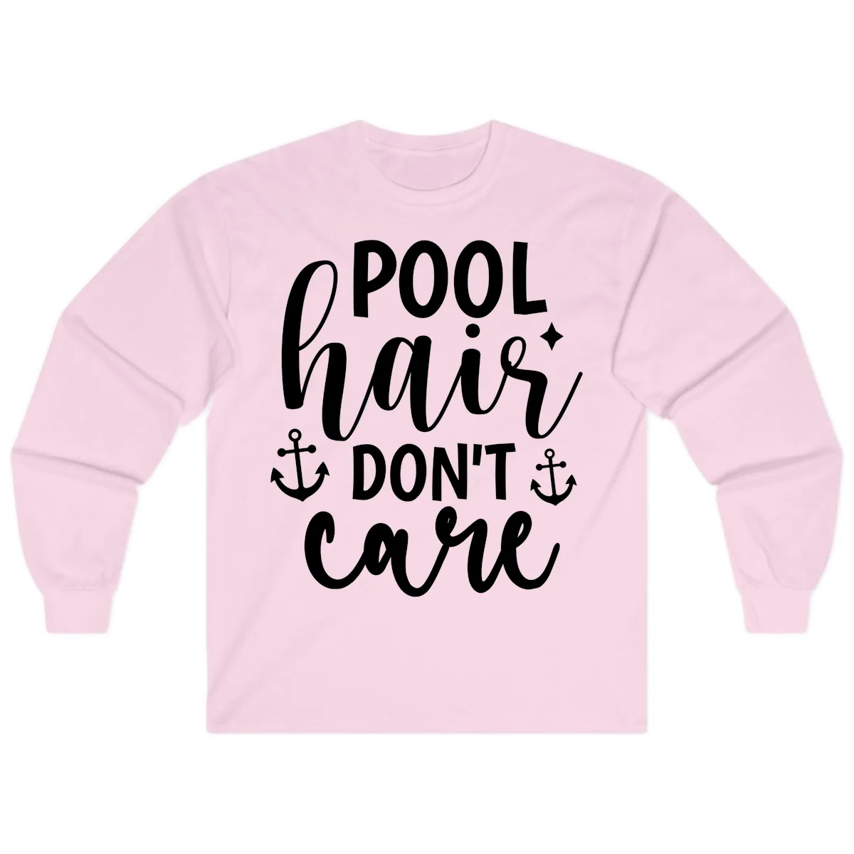 Pool Hair Don't Care Slogan Long Sleeve in Light Pink