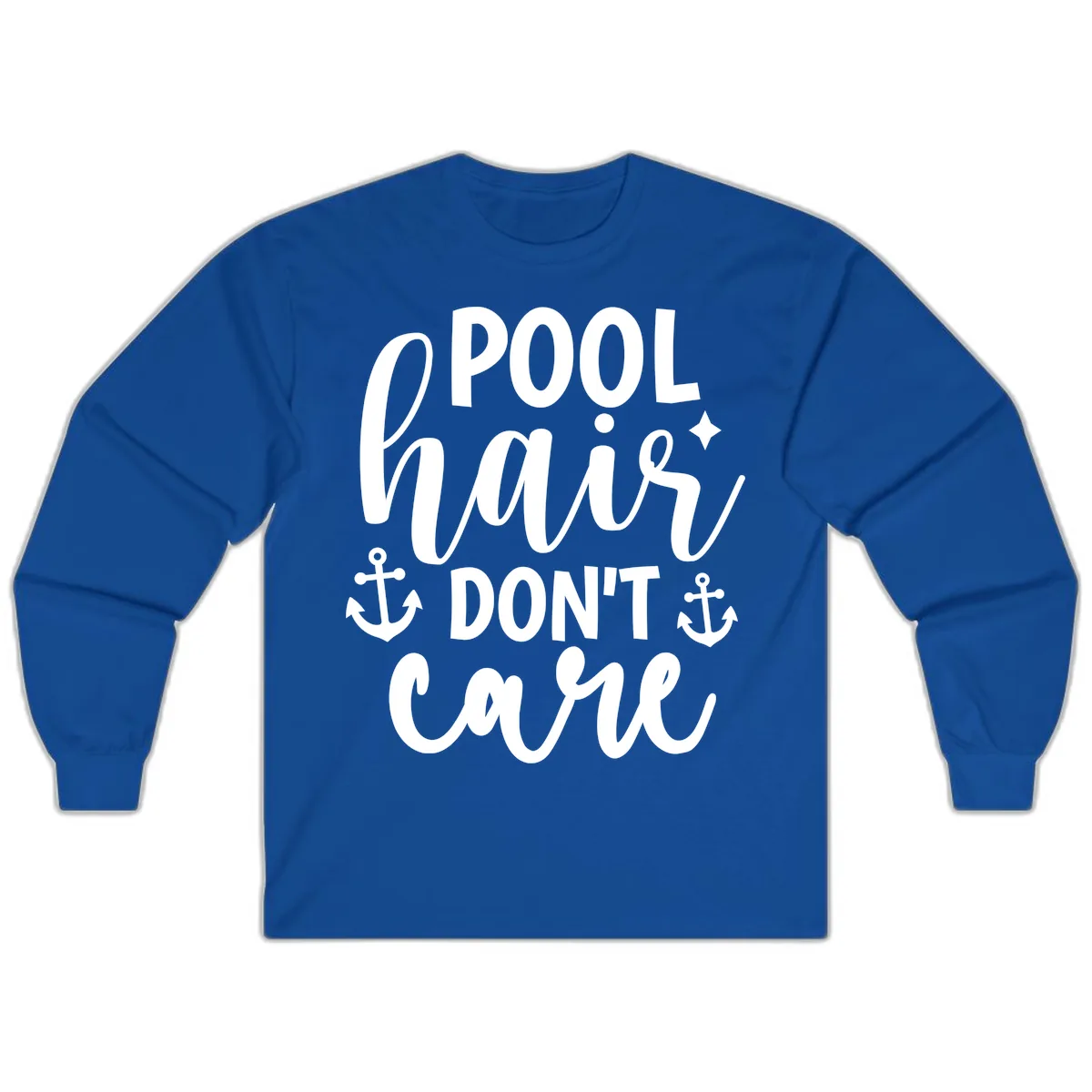 Pool Hair Don't Care Slogan Long Sleeve in Royal