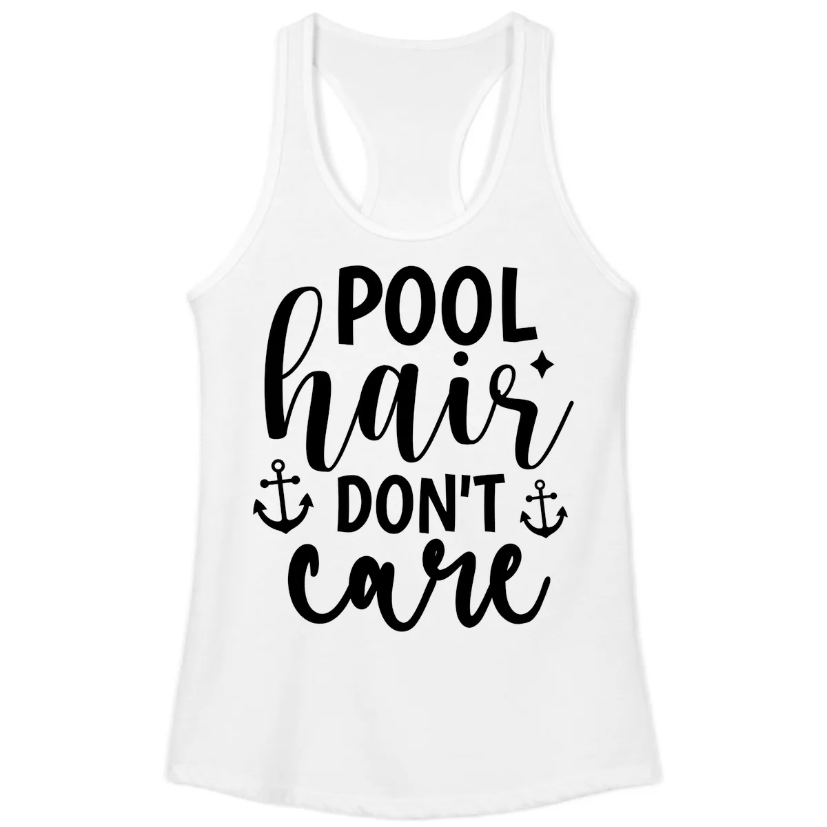 Pool Hair Don't Care Slogan Ladies Tank in White