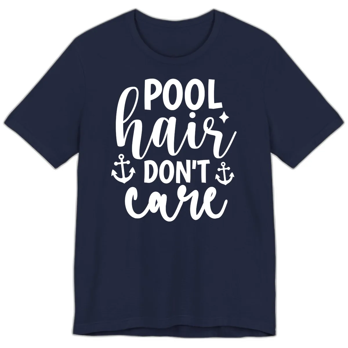 Pool Hair Don't Care Slogan Premium T-Shirt in Navy