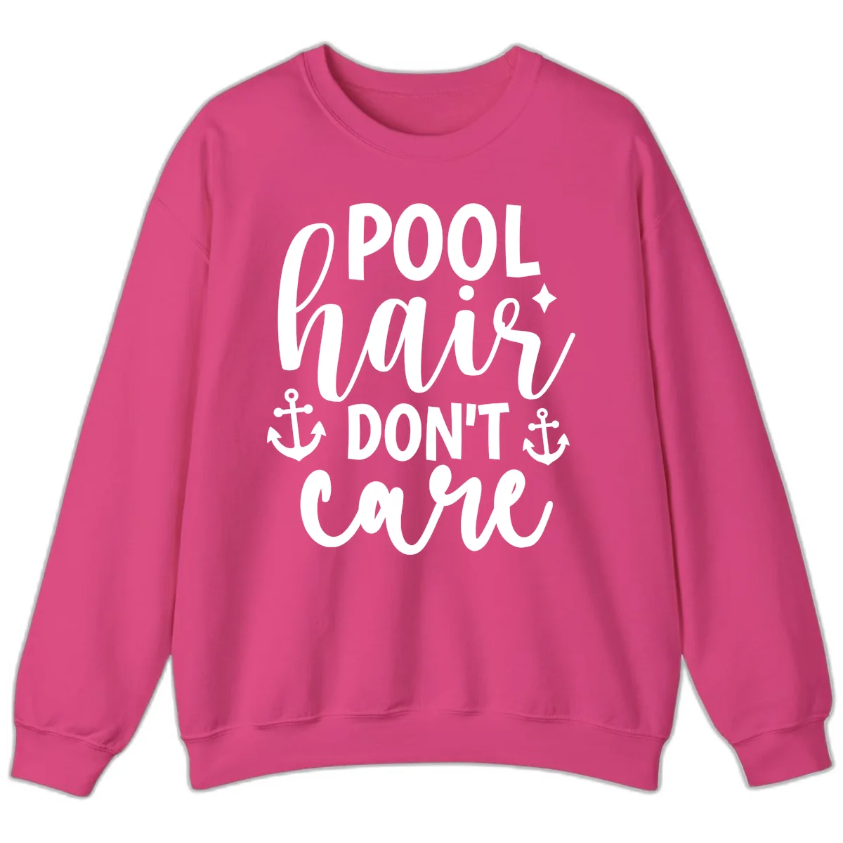 Pool Hair Don't Care Slogan Sweatshirt in Heliconia