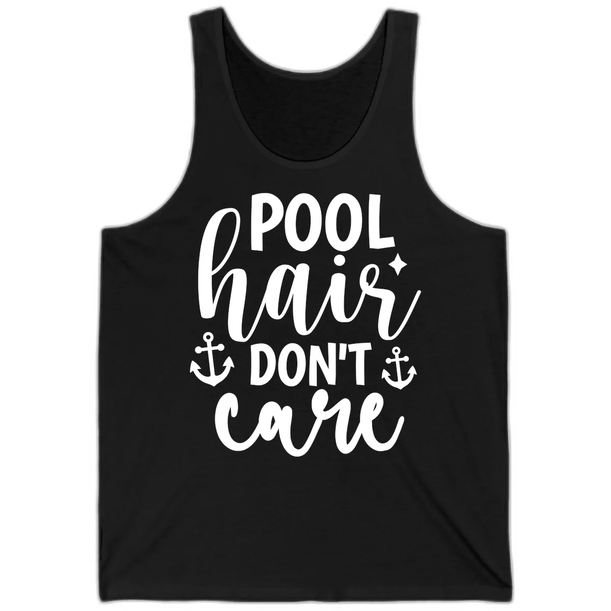 Pool Hair Don't Care Slogan Tank in Black