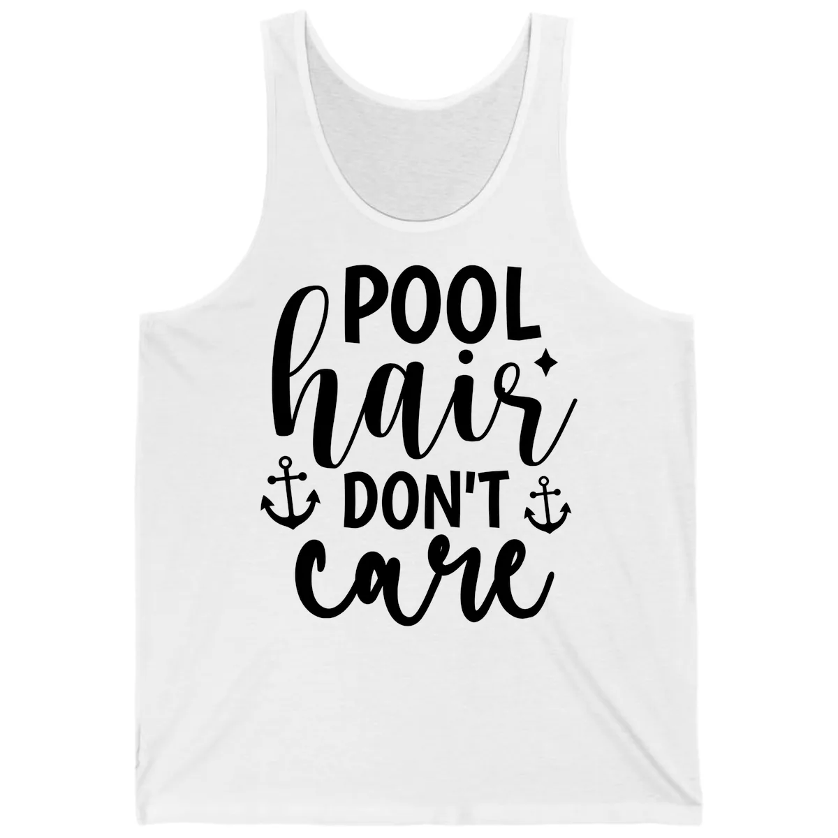 Pool Hair Don't Care Slogan Tank in White