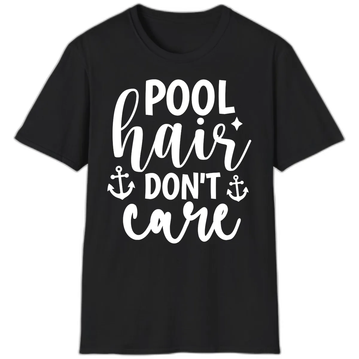 Pool Hair Don't Care Slogan T-Shirt in Black