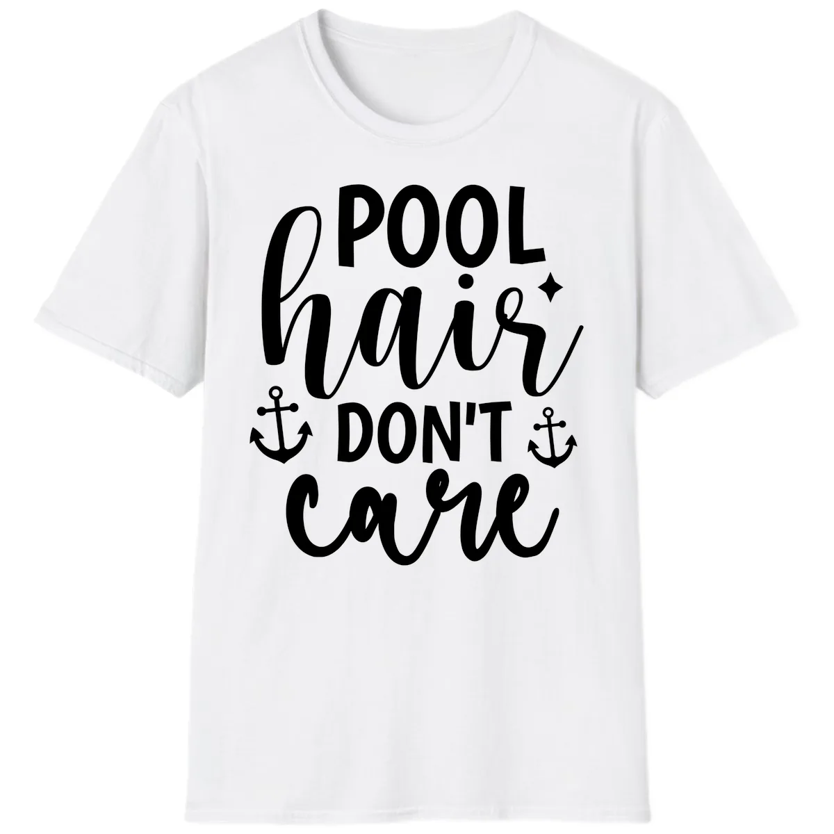 Pool Hair Don't Care Slogan T-Shirt in White