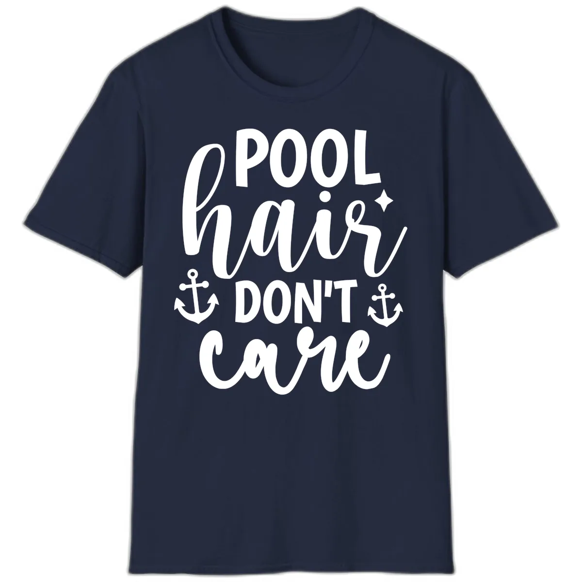 Pool Hair Don't Care Slogan T-Shirt in Navy