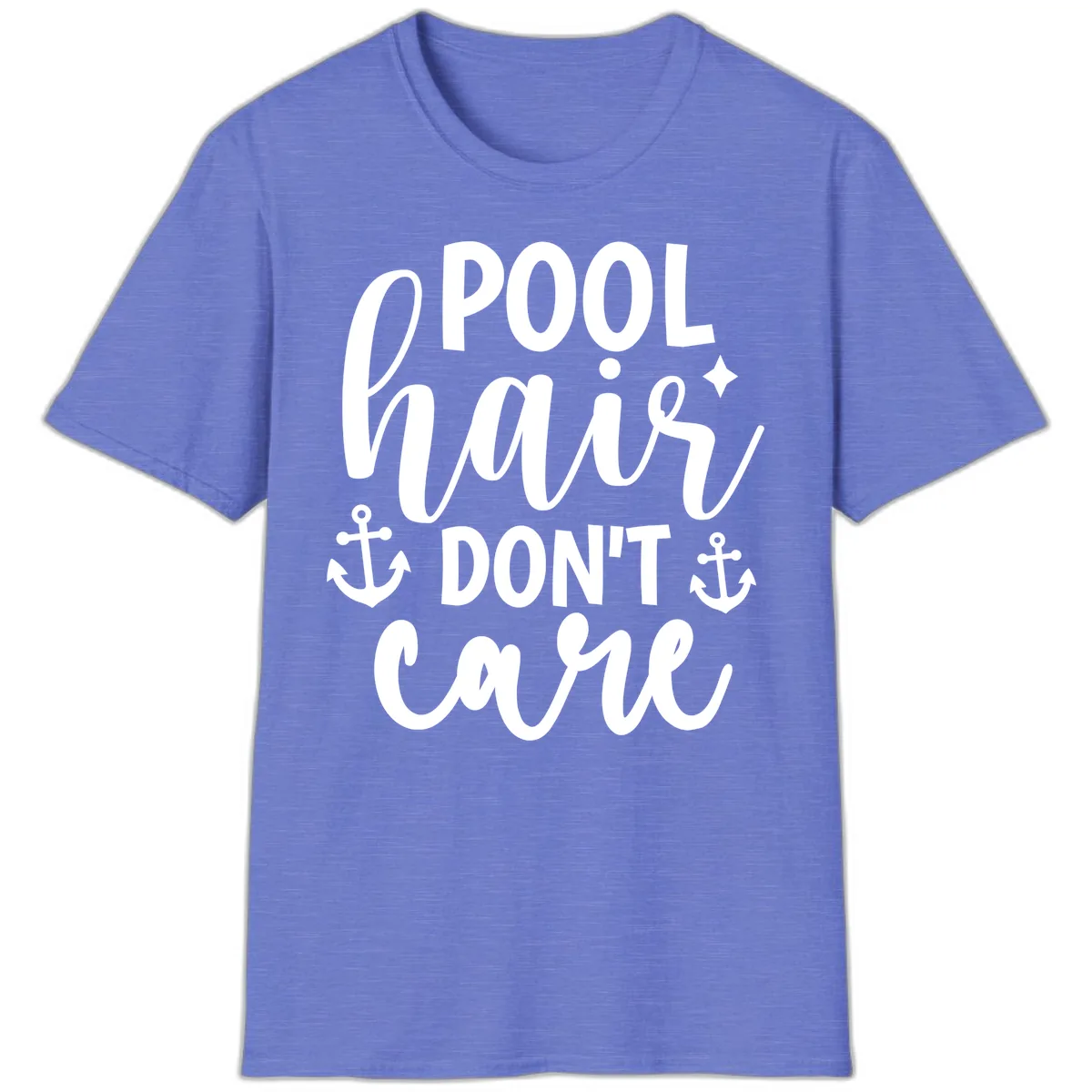 Pool Hair Don't Care Slogan T-Shirt in Heather Royal