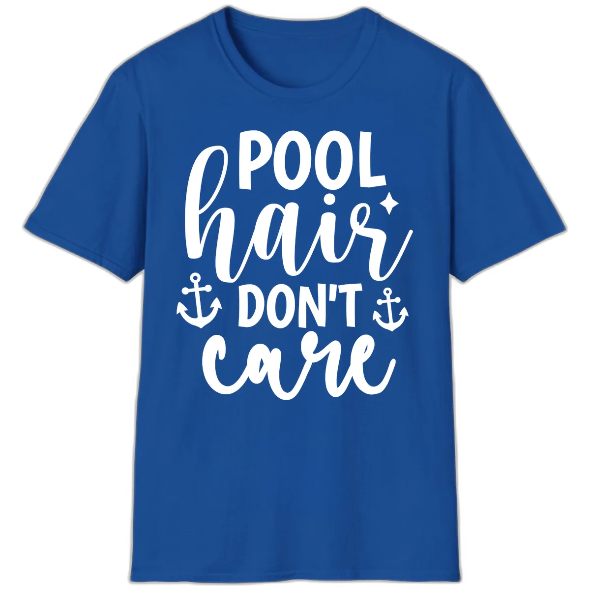 Pool Hair Don't Care Slogan T-Shirt in Royal
