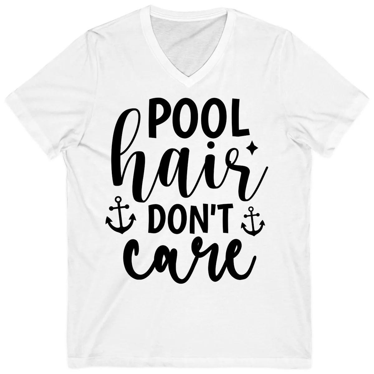Pool Hair Don't Care Slogan V-Neck in White
