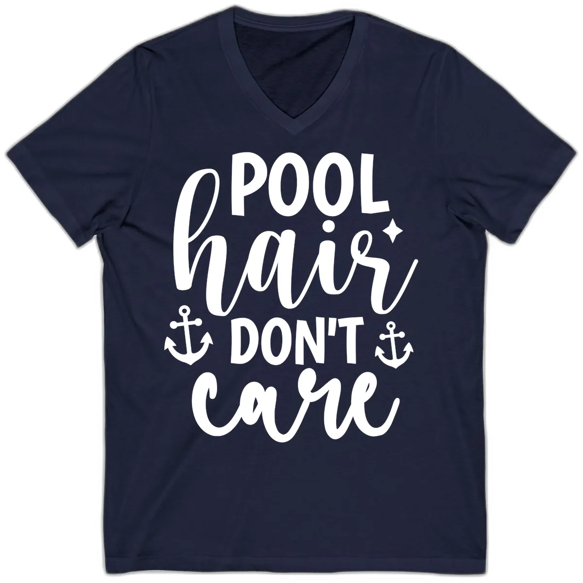 Pool Hair Don't Care Slogan V-Neck in Navy