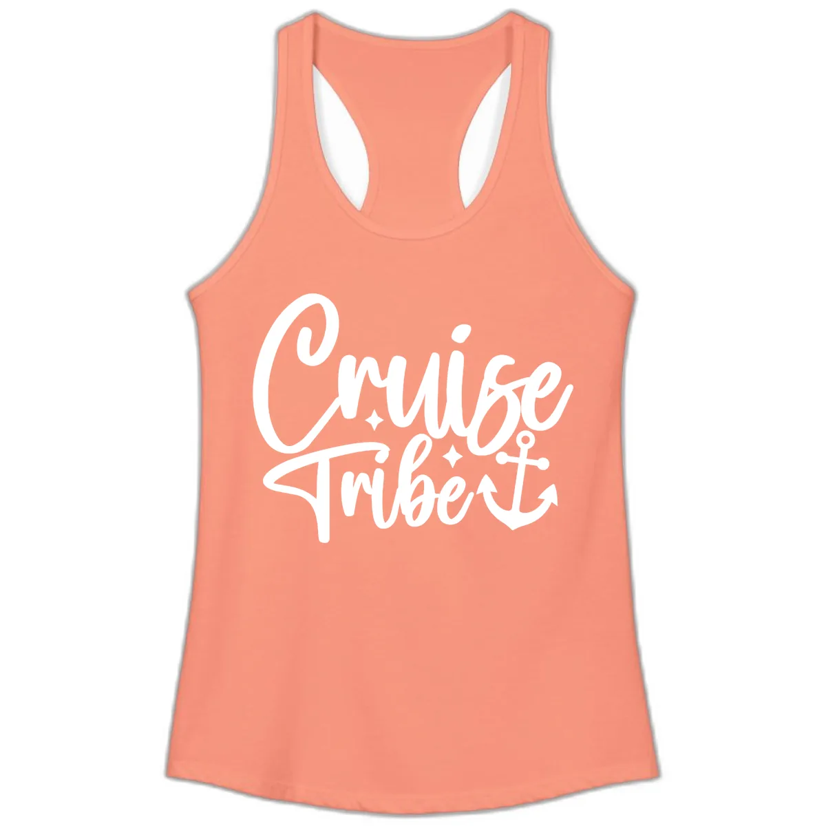 Cruise Tribe Anchor Design Ladies Tank in Solid Light Orange