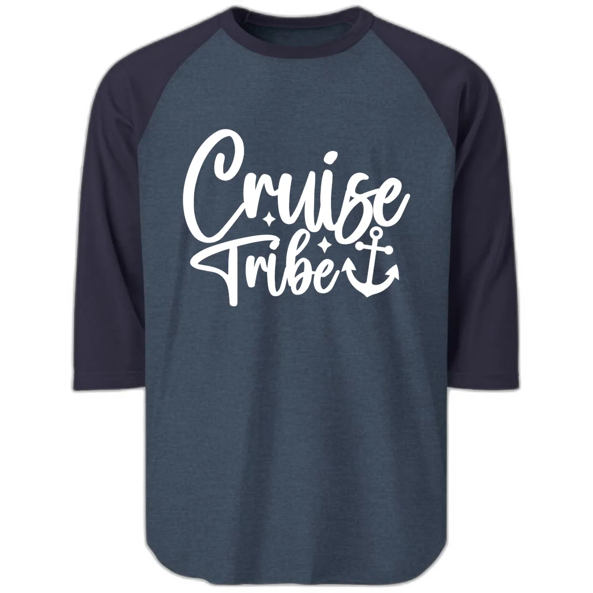 Cruise Tribe Anchor Design Raglan 3/4 in Heather Denim Navy
