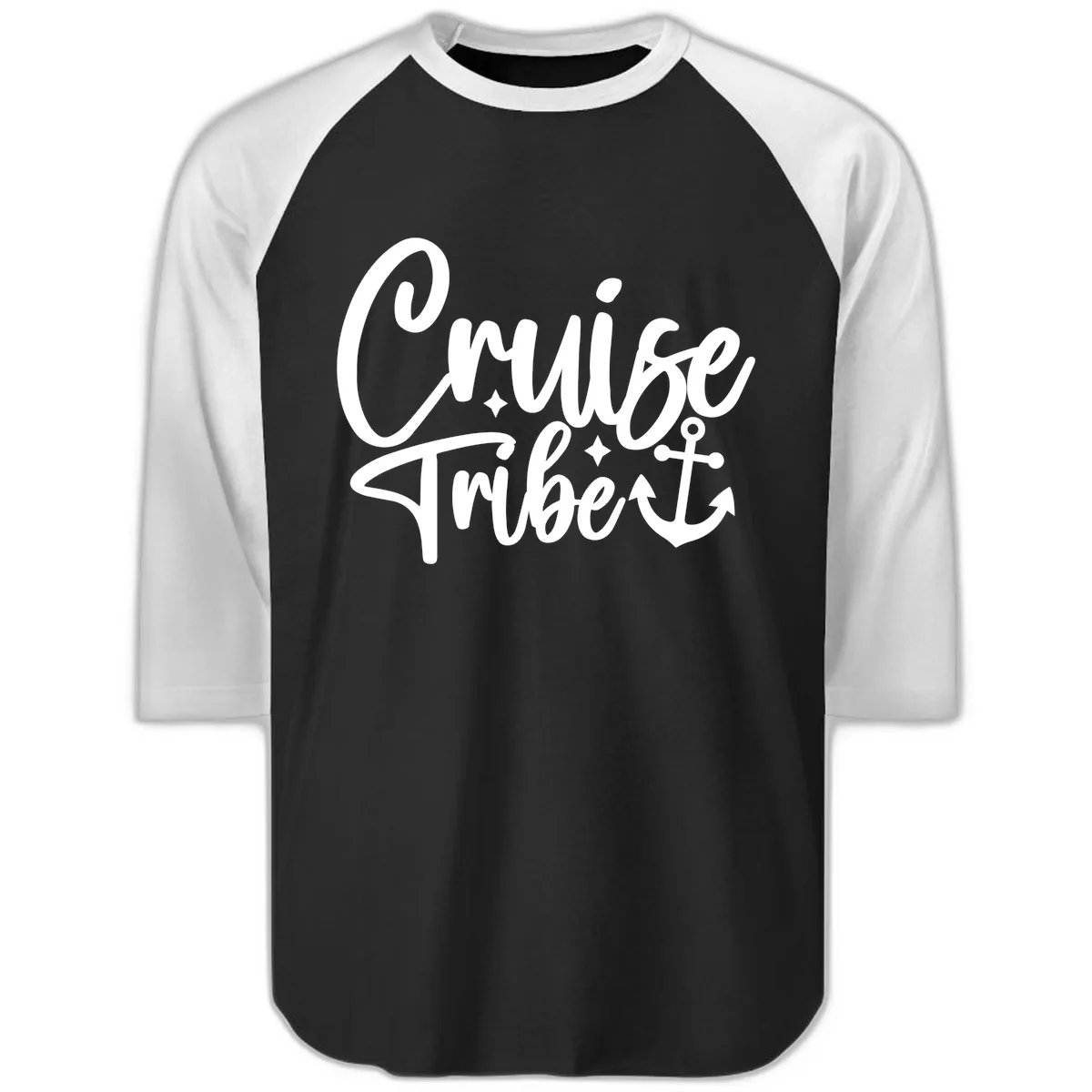 Cruise Tribe Anchor Design Raglan 3/4 in Black White